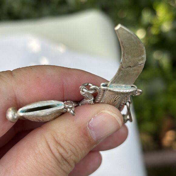 Vintage 850 Silver Middle Eastern Khanjar Dagger Keychain 30.8g Ornate Design - Picture 11 of 13